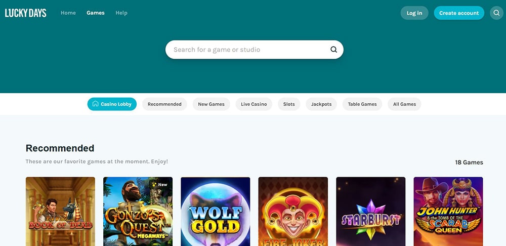 Lucky Days Casino website interface showing customer support and navigation